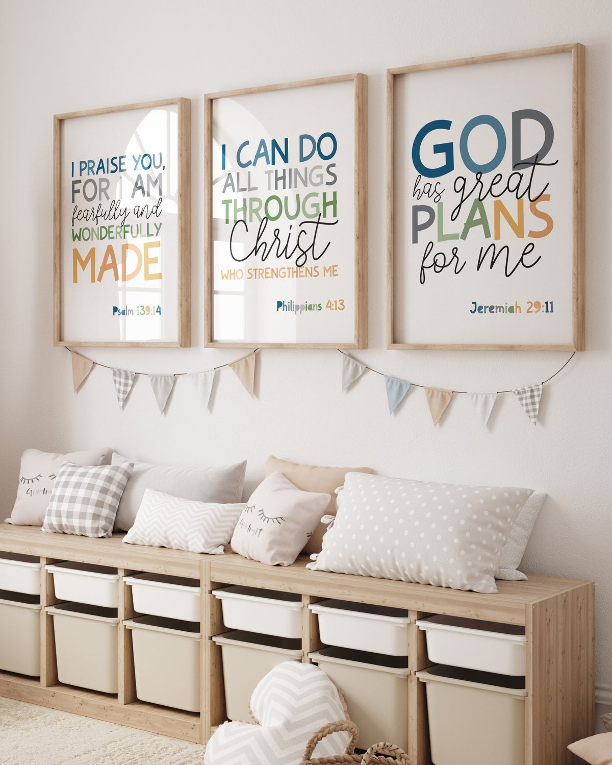 Set of 3 Children's Bible Verse Prints. Christian Wall Art, Boys Nursery Prints