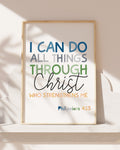 I can do all things through Christ who strengthens me print, Boys Christian Wall Art