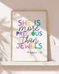 She is more precious than jewels print, Christian wall art
