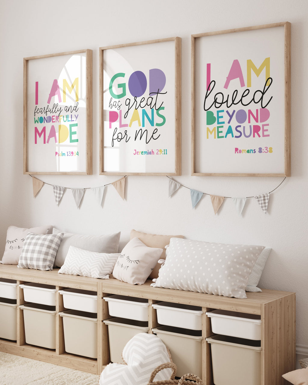 Set of 3 Children's Bible Verse Prints. Christian Wall Art, Girls Nursery Prints