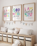 Set of 3 Children's Bible Verse Prints. Christian Wall Art, Girls Nursery Prints