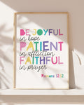 Be joyful in hope, patient in affliction and faithful in prayer Print, Girls Bedroom Prints