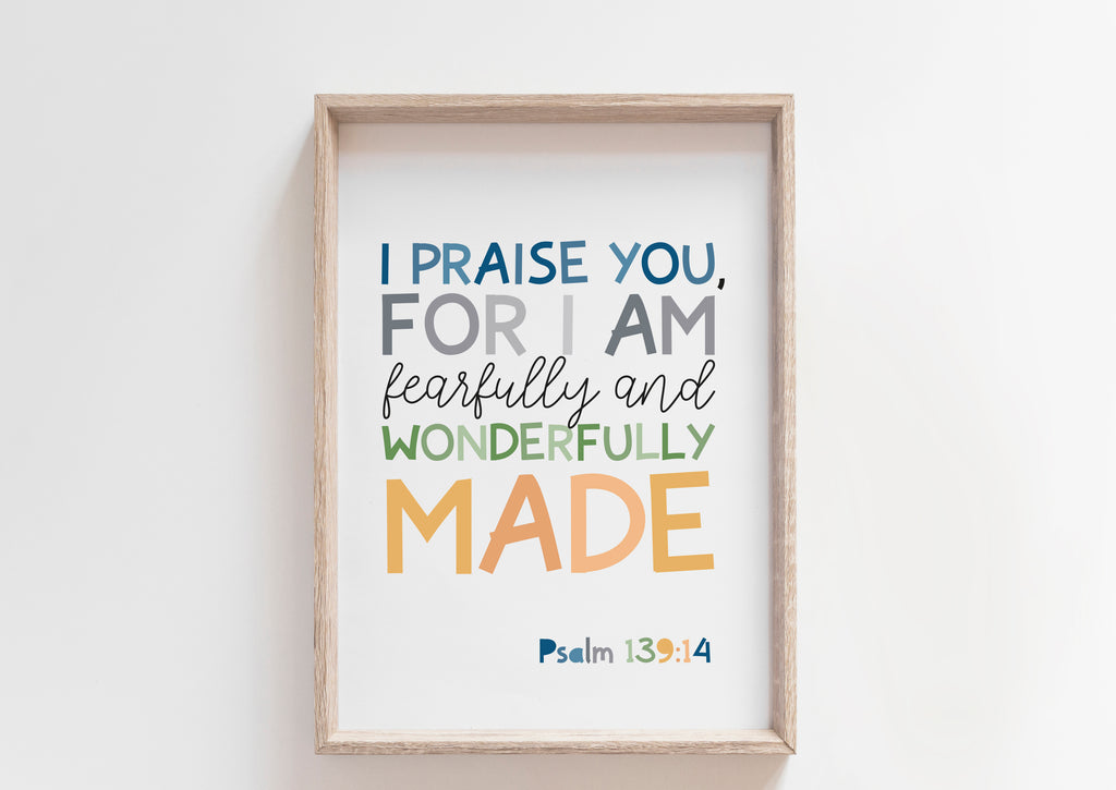 Fearfully and Wonderfully Made Print, Boys Christian Wall Art