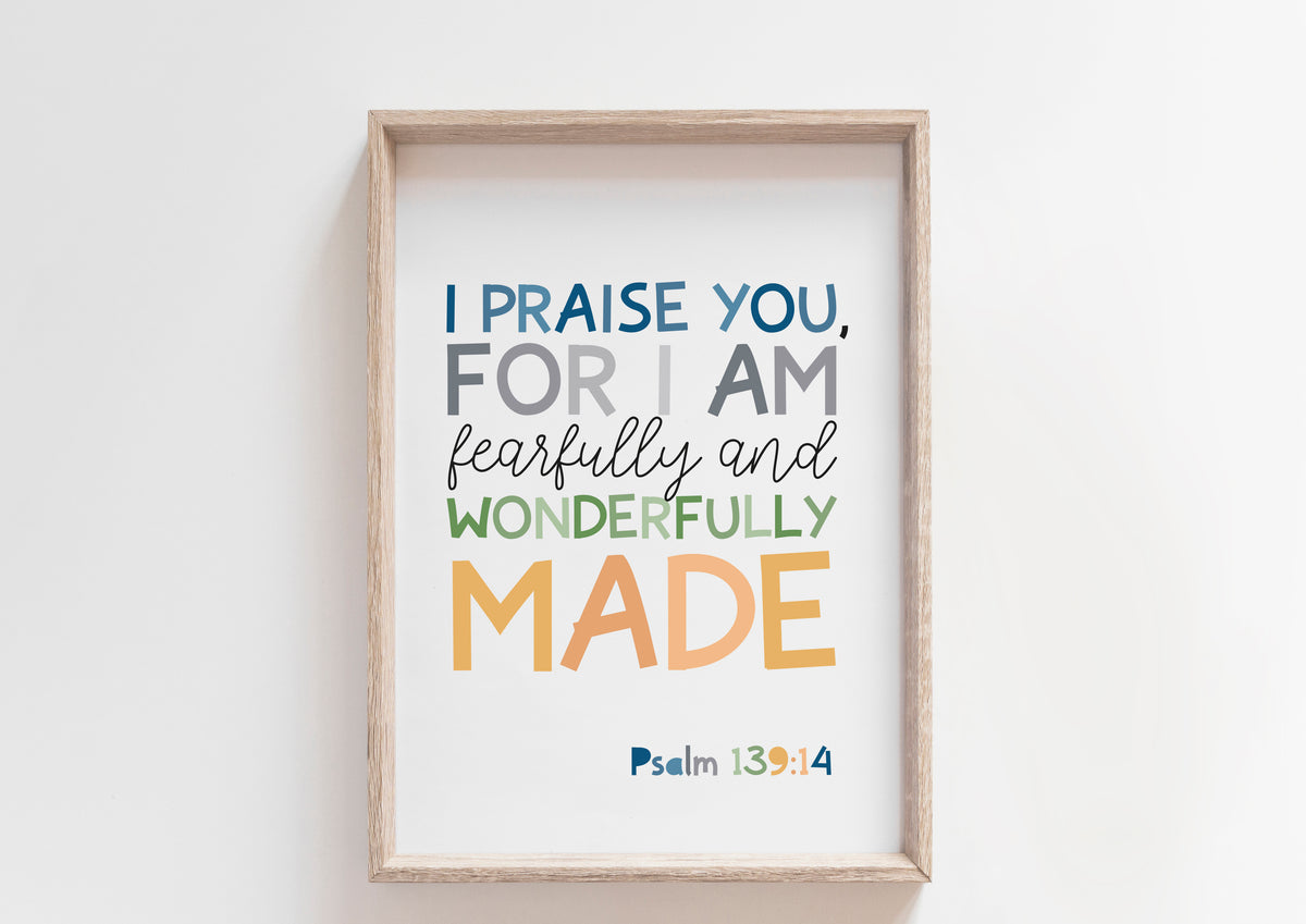 Fearfully and Wonderfully Made Print, Boys Christian Wall Art