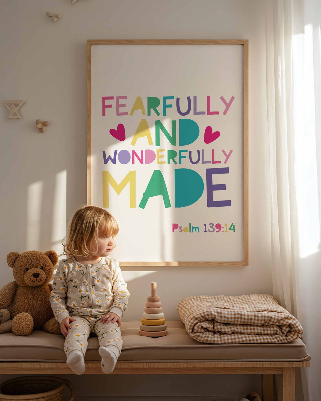 Fearfully and Wonderfully Made Print Girls Nursery Wall Art, Christian Home Decor