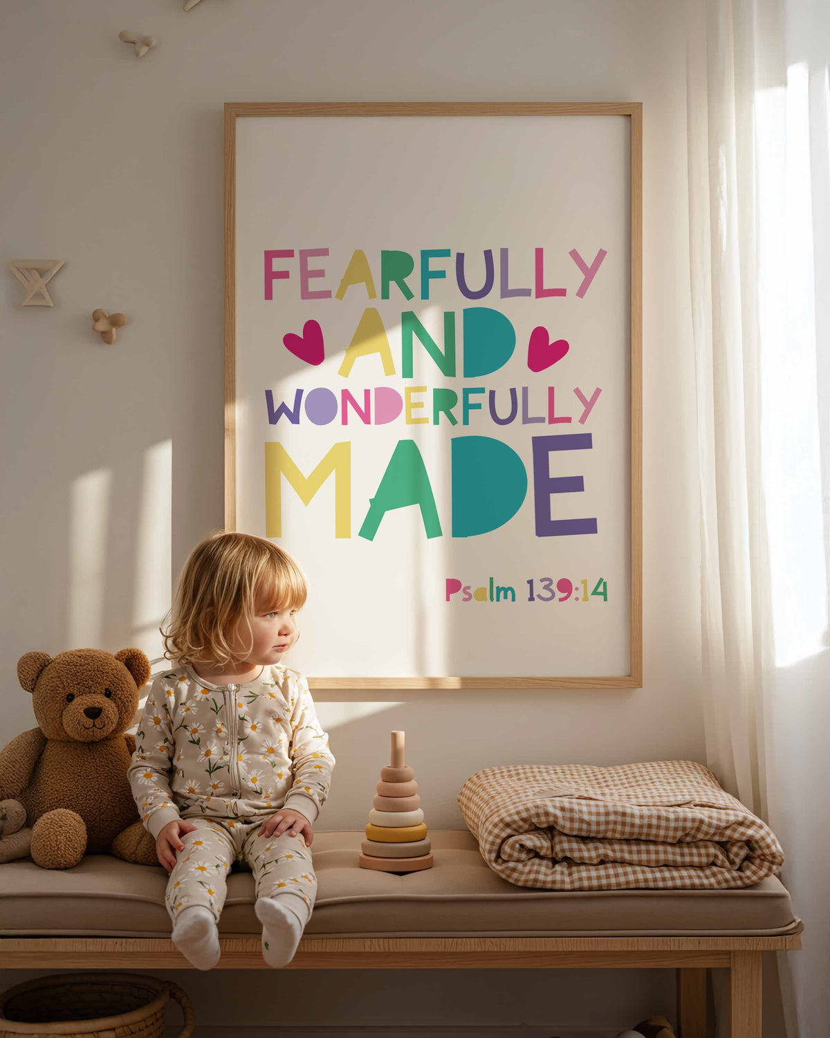 Fearfully and Wonderfully Made Print Girls Nursery Wall Art, Christian Home Decor