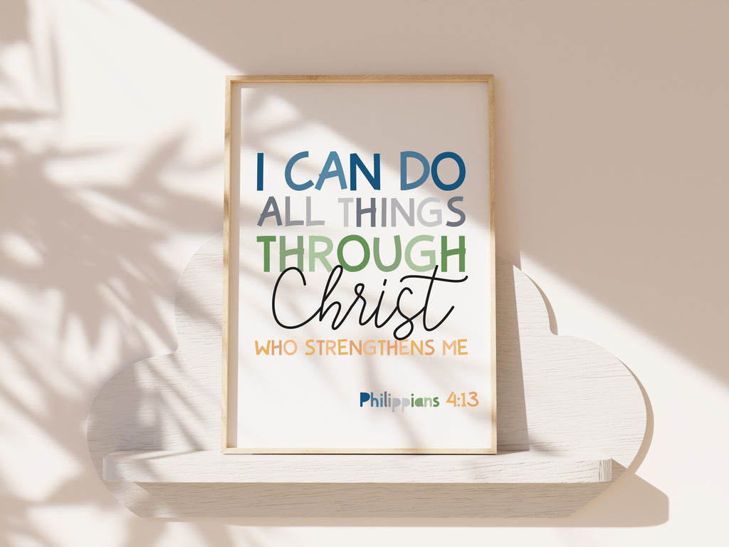 Set of 3 Children's Bible Verse Prints. Christian Wall Art, Boys Nursery Prints